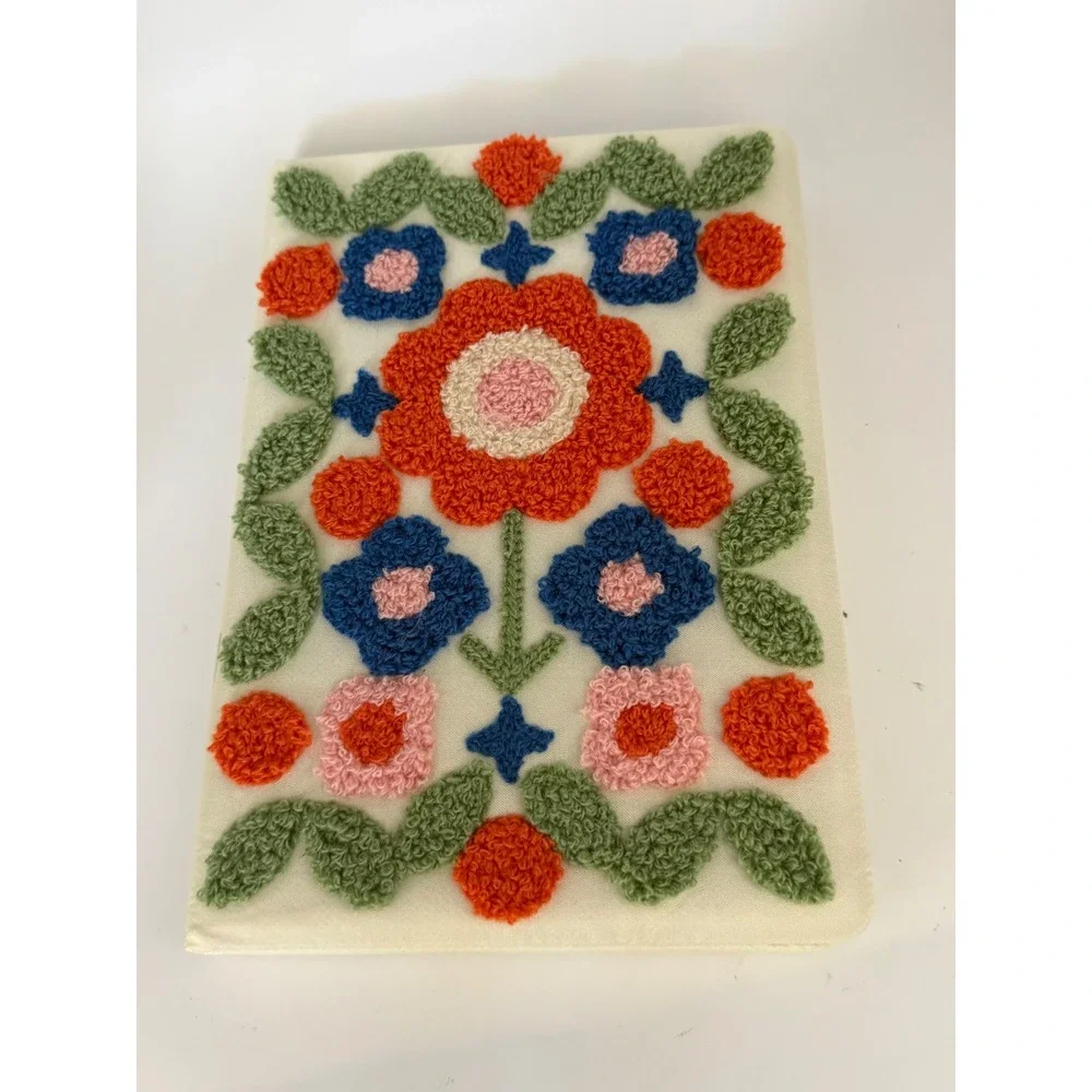 Corner Office by Jot Tufted Floral Embroidery Crewel Lined Notebook 6x8.5 Boho